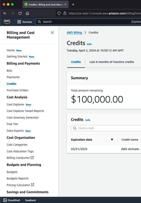 Buy AWS 100K Credit Account